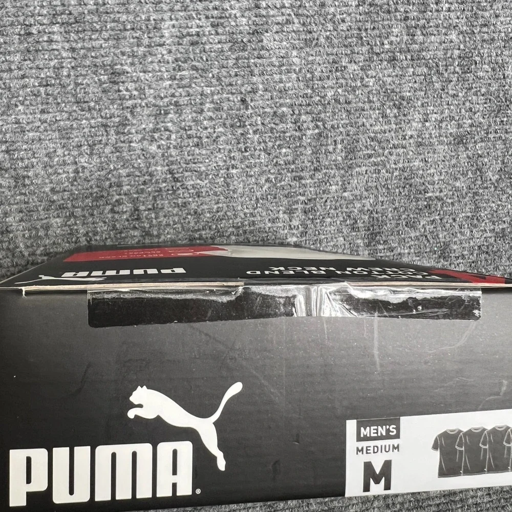 Puma Mens 4 Pack Cotton Blend Crew Neck T-Shirt Black Classic Fit Medium New